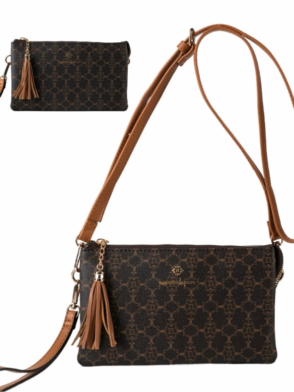Nanette Lepore Hal Triple Section Crossbody Bag in the Chocolate Vachetta EUC